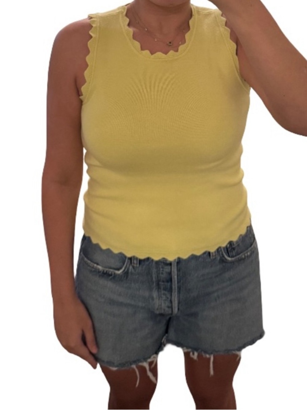 Design History Yellow Scallop Hem Denim Shorts
